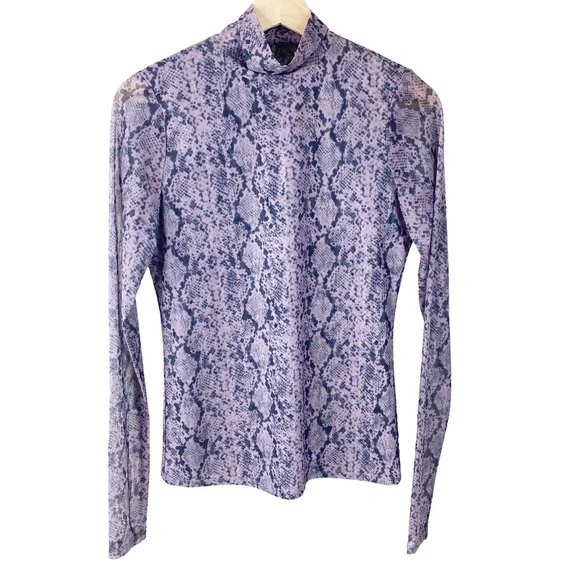 CINQ A SEPT Python Mesh Long Sleeve Turtleneck Top Small - Picture 4 of 9